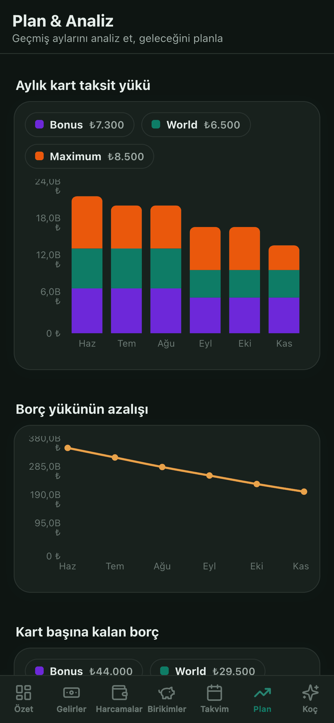 FinPusula gelecek projeksiyonu / Plan ekranı (mobil)